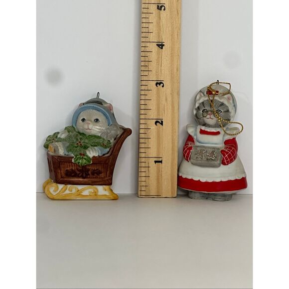 Vintage Kitty Cucumber Christmas Ornaments by Schmid Set of 2 - Picture 9 of 15